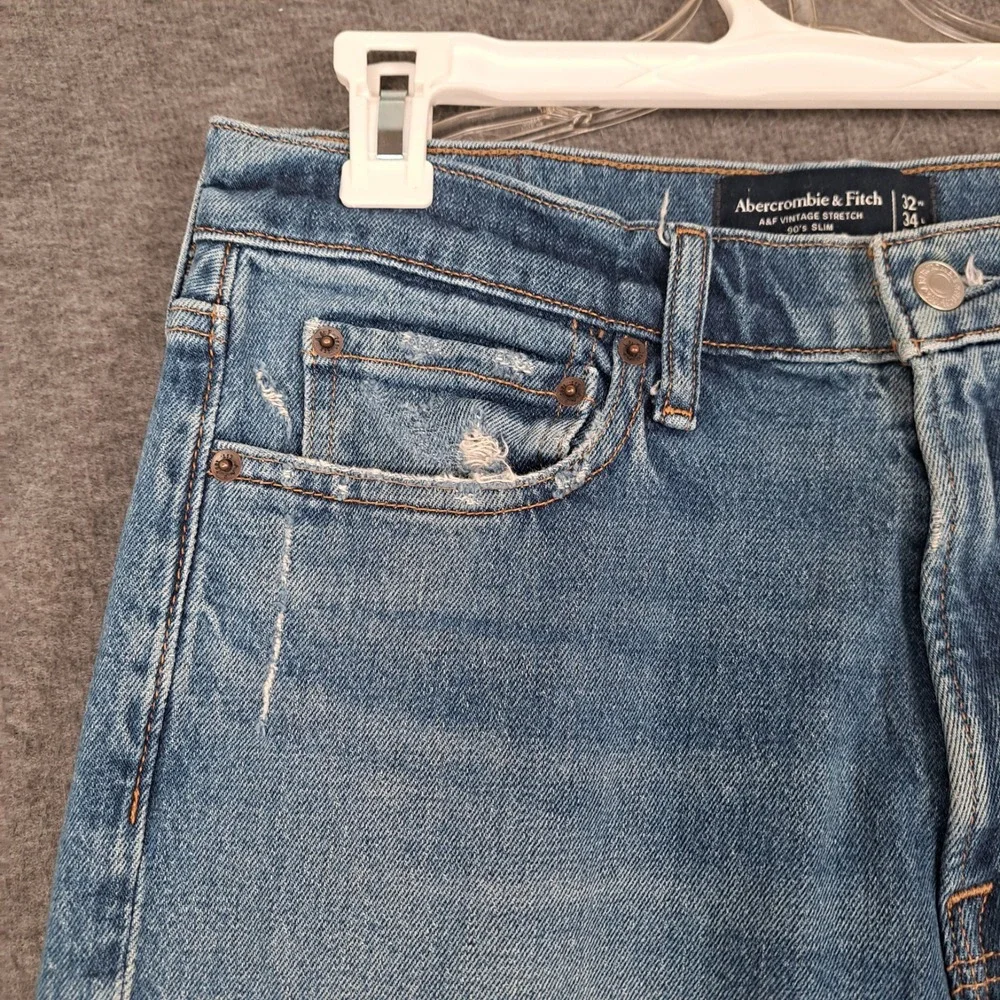 Abercrombie & Fitch Jeans Mens 32x34 Blue Vintage Stretch 90's Slim Light Wash